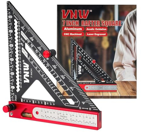 6-in-1 Carpenter Square 7 inch (1/8 Precision) Rafter Square Multi-Purpose Carpenter Tools:Square,Protractor, 1/16 Precision Steel Ruler,Marking Gauge,T-Bevel Gauge,Bubble Level