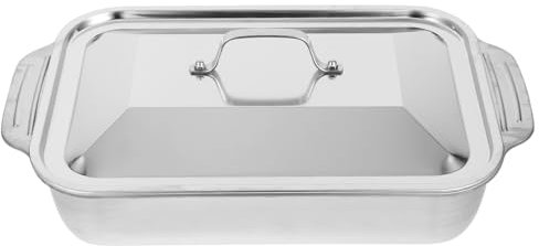 Cabilock Teglia per arrosto in acciaio inox con manico e coperchi, resistente, rettangolare, per pesce alla griglia, teglie da forno per biscotti e torte per barbecue