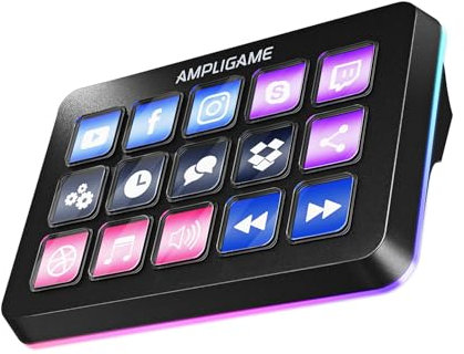 AmpliGame FIFINE Stream Controller with 15 Macro Keys, Streaming Keyboard for OBS/Twitch/YouTube/Streamlabs, Shortcut Keyboard for Mac and PC