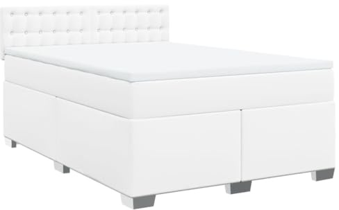 vidaXL Boxspringbett, Polsterbett Bett mit Matratze, Bettgestell mit Kopfteil Lattenrost, Doppelbett für Schlafzimmer, Weiß 160x200cm Kunstleder