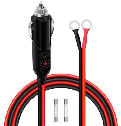 HuaLiSiJi Zigarettenanzünder Stecker auf O Ring Anschluss 12V 24V KFZ Wechselrichter Kabel 14AWG 15A 20A mit LED Anzeigeleuchten für Auto Wechselrichter Auto Audio etc (1 m)