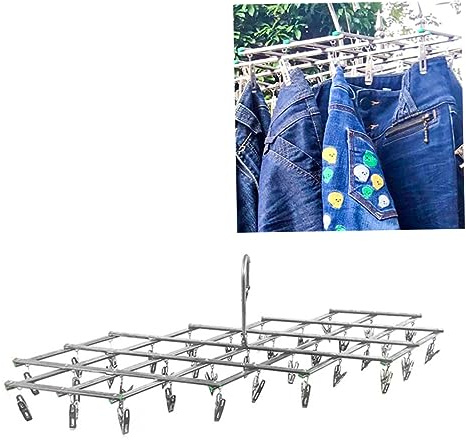 Unomor Laundry Hanger Clips Foldable Drying Rack 35 Clips Non-Slip Stainless Steel Hanger Towel Hanger Diaper Hanger Easy to Carry