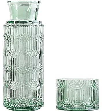 Bedside Night Carafe, Bedside Glass Water Carafe and Tumbler Set, Drinking Glass Cup for Nightstand, Nightstand Water Pitcher, for Water, Juice, Kitchen (B)