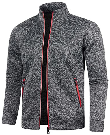 Generisch Herren Strickjacke Leichte Jacke Langarm Übergangsjacke Dünne Sportjacke mit Reissverschluss und Taschen Trainingsjacke Softshelljacke Warmes Fleece Sweatshirt Sweatjacke ohne Kapuze