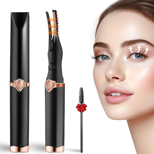 Heated Eyelash Curler, Mini Electric Eyelash Curler USB Rechargeable Lash Curler Finalize Eyelash Tool Beauty Tools for Women Girls (Black)