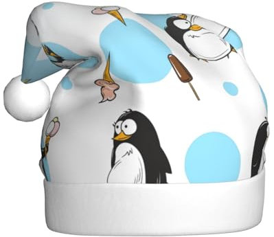 sttung Weihnachtsmütze mit niedlichem Pinguin-Aufdruck, für Erwachsene, Weihnachten, Party, Kostüm, Accessoire, klassische Weihnachtsmann-Kopfbedeckung, für Herren und Damen