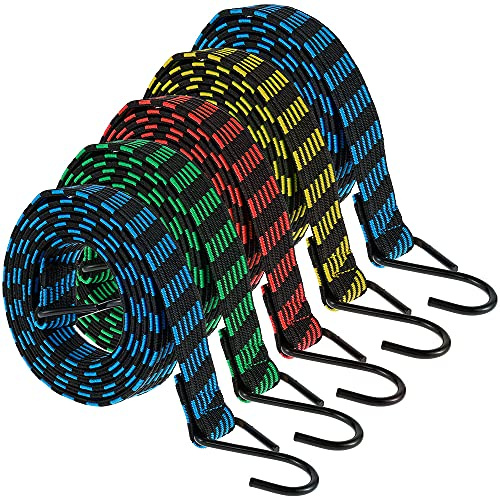 5Pcs Bungee Cords with Hooks 6.6ft/2m Heavy Duty Bungee Straps Elastic Cord Luggage Bungee Straps Anti-slip Flat Elasticity Rope Rubber Strap for Luggage Camping Roof Racks Moving Cargo