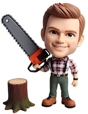 Custom Lumberjack Bobbleheads Male Logger Chainsaw Wielding Bobbleheads for Men Personalized Gift Handcrafted Figurine Man Cave Decor Birthday Father's Day Christmas Anniversary Retirement Gift
