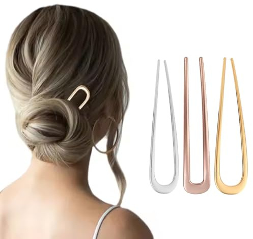 SGERUFZ 3 Stück Französische Haarnadeln aus Metall für Dickes Haar, U Förmige Haarnadeln Haarstäbchen Haargabeln für alle Haartypen von Frauen und Mädchen Styling Haar Accessoires