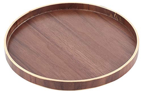 Plateau Alimentaire en Bois de Japonais, Assiette de Service, Accessoire de Cuisine pour café Restaurant Maison (Disque Couleur Noyer 27 cm)