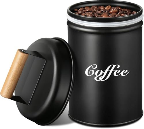 APOMOONS Barattolo per caffè, contenitori neri ermetici, 500 ml, rettangolare, caffè macinato, capsule, cialde