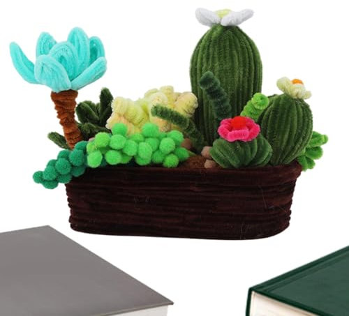 Paket Kaktus-Material – Kreatives Bastelset, Pfeifenreiniger Blumenstrauß | Handgefertigte Heimdekoration, Dekorative Autoornamente, Blumen-Häkel-Set Bastelbedarf Für Frauen Und Mädchen