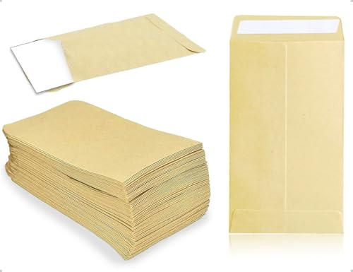 KAPSING 100 Stück Papiertüten,Selbstklebend Samentütchen,Papierbeutel,Briefumschläge,Mini Flachbeutel zum befüllen,Kraftpapier Tüten,für Münzen Schmuck Bonbons(6 * 10 cm,Gelb)