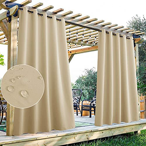 Outdoor-Vorhänge, wasserdicht, extra breit, mit Ösen, wärmeisoliert, für Pergola/Sonnenraum, cremefarben, Beige, 132 x 213 cm