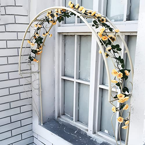 Arche de jardin murale en métal blanc pour plantes grimpantes, lierre, roses, vignes, tonnelle décorative pour porte fenêtre, idéale pour les concombres, les clématites