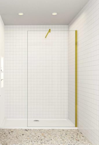 Aica Sanitär Walk in Dusche 30-160cm Duschabtrennung 8/10mm Nano glas Duschwand Duschkabine,Golden,H200cm,6TYP Glas