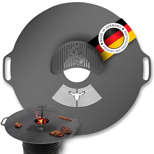 Feuerplatte für Feuertonne 80 cm, 8 mm Stärke – Grillplatte mit Grillrost & Grillaufsatz – A. Weyck Tools Rund, Plancha, Feuerschale mit Grillring – Perfekt für BBQ & Outdoor-Kochen #964