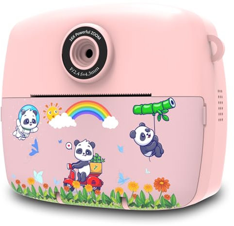 CNAPXAIA Kinderkamera Sofortbildkamera, 2,4 Fotokamera Sofortdruck mit 32GB Karte & 3 Rollen Druckpapier, Kreative Geschenk Spielzeug für Mädchen Von 3 bis 12 Jahre (Rosa)