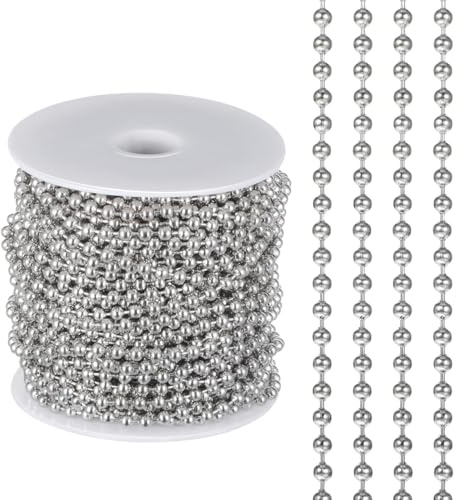KONTONTY Edelstahl Perlenkette 30 m 4.5 mm Kugeldurchmesser Kürzbare Kugelkette Für Rollos Schmuckherstellung Flaschenanhänger Und Deckenventilatoren
