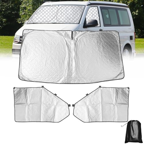 LCAUTFR Sonnenschutz Frontscheibe für V W T5 T6 Wohnmobil 3 Stück Thermomatte Sonnenschutz Magnetisch Frontscheibenabdeckung Interner Okklusion Dunkel