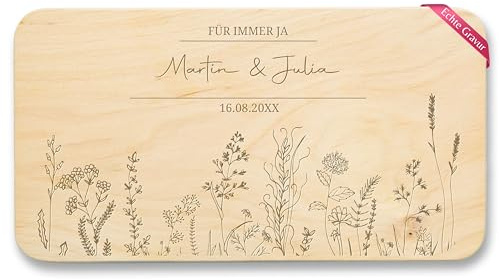 Frühstücksbrettchen Holz Natur - Frühstücksbrett Für Immer Ja mit Name und Datum I Jausenbrett Hochzeit personalisiert Brotzeitbrett Hochzeitsgeschenk Ehepartner Geschenk zur Trauung - 22x12