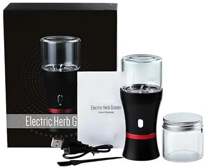 Handheld Electric Herb Grinder 1100mAh High Capacity Battery 20,000RPM Strong Power Dry Herb Tobacco Ginder with Safety Lock (Black)