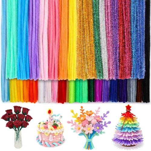 400 Stück Pfeifenreiniger 37 Farben Pfeifenputzer zum Basteln Chenilledraht | Blumenbedarf Pfeifenreiniger Blumen Set Pipe Cleaner für DIY kreative Projekte Wohndekoration