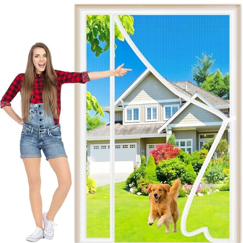 Mosquitera Magnética para Puertas 75x215cm Blanco Se Cierra Automáticamente y Mantiene el Aire Fresco Se puede instalar sin taladrar para Todas Puertas y Ventanas