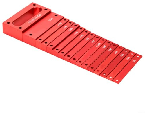 Sileduove Juego de bloques de medición de aleación de aluminio para carpintería, bloques de configuración de altura métrica, kit de medición de taller, 16 piezas, rojo