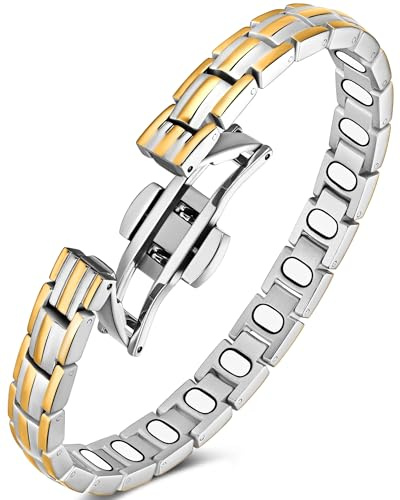 Jeracol Magnetarmband Damen mit Magneten – Verstellbares armband aus 99,9 % reinem Kupfer, Geschenkbox(silver gold