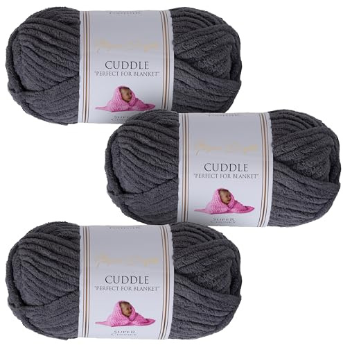 Utopia Crafts Cuddle Supertjockt Chenillegarn Stålgrå, 100 g 60 m Nystan, Fluffigt, Mjukt & Lätt att Använda, Chunkygarn för Virkning & Stickning, Nybörjarvänligt Alternativ till Ullgarn - 3-pack