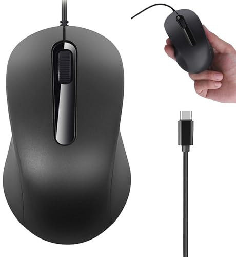 Souris Filaire TYPE-C,Plug & Play,Portable Silencieuse Haute Précision Ergonomique Optique Souris pour Ordinateur Portable/Smartphone/Tablette/MacBook,Bureau Maison, Cadeau pour Enfants Adultes-Noir