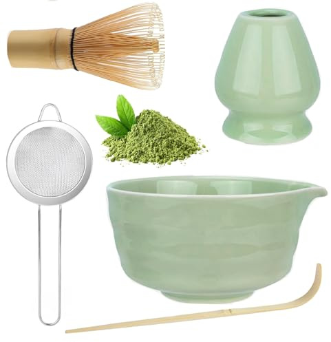 Bacxzomx 5 Pièces Matcha Kit, Ensemble à Matcha avec Cuillere Matcha, Fouet a Matcha, Support de Fouet à Matcha, Tamis à Matcha, C'est un Cadeau pour Amateurs de Matcha (B)