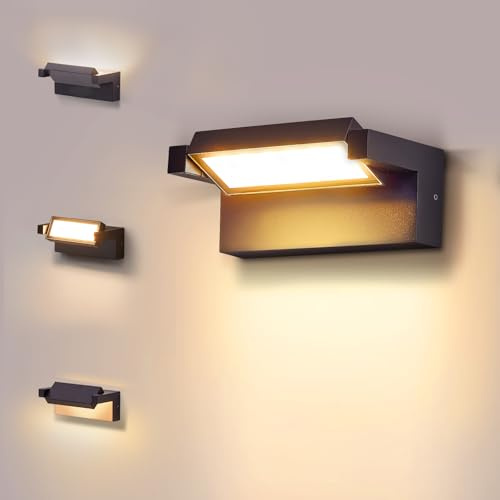 CELAVY Outside Lights Mains Powered - Adjustable IP65 Waterproof Outdoor Wall Light Front Door Porch Light, LED Square External Lighting Modern Exterior Lamp Electric Wall Mounted for House, Black