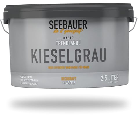 SEEBAUER diy Trendfarbe Hellgrau 2,5L (No. T03 Kieselgrau) für den Innenbereich - Edelmatte Wandfarbe Grau - Hochdeckende Innenfarbe in Profi-Qualität