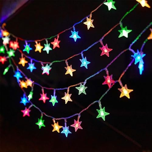 GoldRock 2 Modi Bunt Lichterkette Sterne Batterie,3m 20 Led Stern Lichterketten,Sterne Weihnachtsdeko Lichterkette Innen Außen Kinderzimmer Tisch,Sternenlichterkette Weihnachtsbeleuchtung Fenster Deko