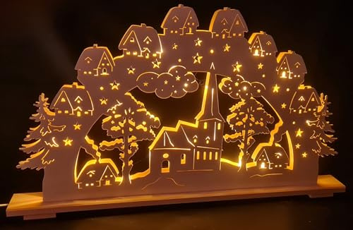 SchwibboLa Original Erzgebirgischer Schwibbogen Lichterbogen XXL 100 x 57cm LED warmes Licht (Motiv 1)