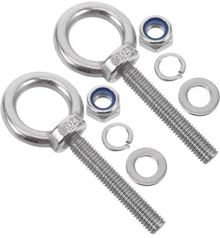 Ipetboom Tornillos de Ojo de Elevación de Acero Inoxidable M10X60 con Arandelas Planas Resorte Tuercas de Nylon Antideslizantes Juego de 2 Piezas para Anclaje y Suspensión en Concreto