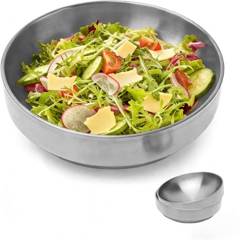 2er Set Doppelwandige Edelstahl Schüssel 23cm, Isolierte Suppen, & Salatschüssel, Spülmaschinenfest & Hitzebeständig, Ideal für Ramen, Bibimbap, Salat & Hot Pot, Für Haushalt & Restaurant (Silber)