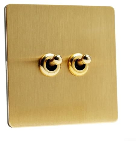 Interruttore da parete, in acciaio inox spazzolato color oro opaco, pannello nascosto per luce a levetta, stile retrò, decorazione per la casa (2 gang)