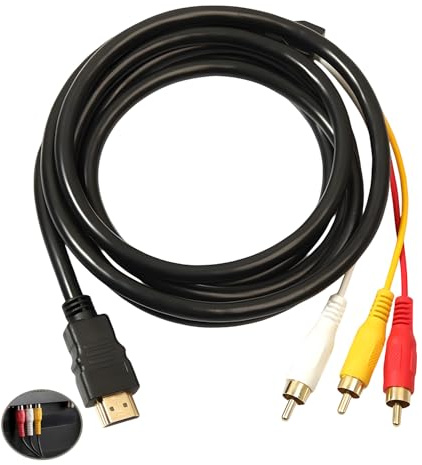 HDMI to RCA TV Cable, 1.5 M HDMI to 3 RCA Cable AV Audio Video Converter Cord Adapter Plug & Play Composite Video Adapter Supports 1080P for TV HDTV DVD Players Most LCD Projector Transmitter