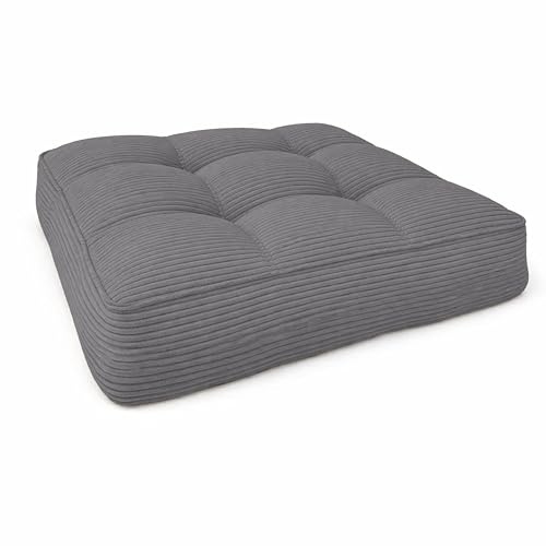 POKAR Stuhlkissen Sitzkissen 60x60x10 cm Loungekissen aus Cord | Sitzpolster Outdoor für Gartenstuhl und Rattanmöbel | Sitzauflage für Gartenmöbel | Öko Tex Zertifiziert | Made in EU | Dunkelgrau