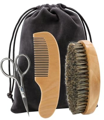 MAJORMENCH Kit Profesional para Cuidado de Vello Facial Hombre Tijeras y Bolsa de Tela, Madera y Nylon, Set de Afeitado que No Daña la Epidermis Adecuado para Uso Diario
