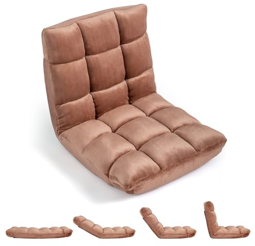RELAX4LIFE Bodenstuhl Klappbar, Bodensessel mit Verstellbarer Rückenlehne & Liegefunktion, Relaxsessel faltbar, Bodensitz gepolstert, Meditationsstuhl, Floor Chair für Zuhause & Freizeit (Braun)