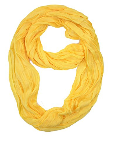 Plum Feathers Light Weight Silky Scrunch Solid Infinity Loop Silk Cotton Scarf (Yellow)