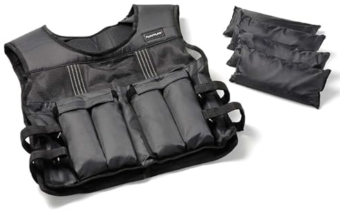 Tunturi Gewichtsweste für Sport, 1,25 kg Gewichte bis zu 10 kg, Unisex Weste, verstellbar, für Krafttraining, Laufen mit Sicherheitsreflektoren