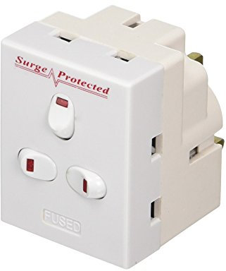 Invero 3 Way UK Mains Extension Switched 13A Adapter Plug Individually Triple Neon Switched Block Socket Splitter Surge Protected - White
