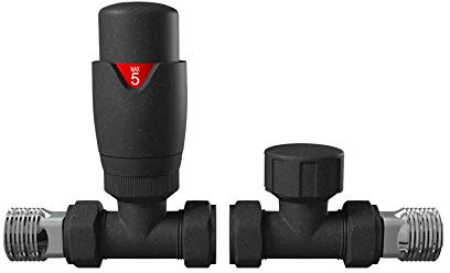 Home Standard Anthracite Straight Thermostatic Radiator Valve TRV & Lock Shield Valve | For Heated Towel Rails & Central Heating Radiators
