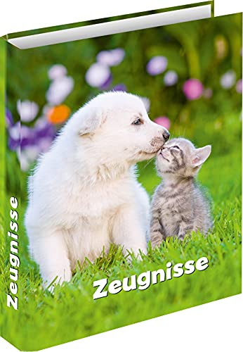 RNKVERLAG 46755 - Zeugnisringbuch Hund & Katze für DIN A4 Formate mit 4 Ring-Mechanik, 1 Stück