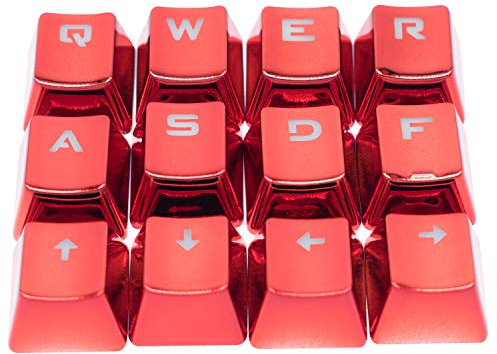 12 Keys PBT Keycaps Backlit Metallic Electroplated Set for Cherry MX Axis Mechanical Keyboard TLT Retail FPS and MOBA Gaming Switch QWER/ASDF/WASD/Direction with Key Puller(Red)